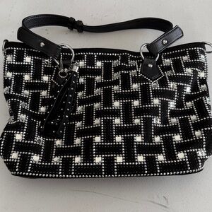 Black and White Studded Women's Handbag